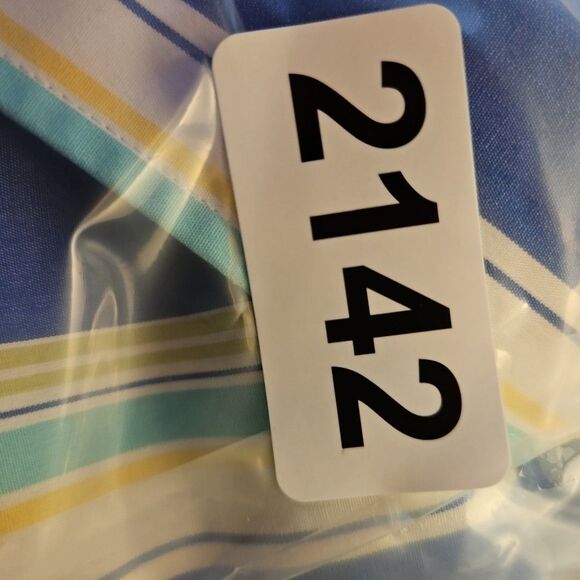 Chaps Women's Sz Med No Iron Blue Stripe Blouse 3/4 sleeve slightly fitted - Picture 9 of 10